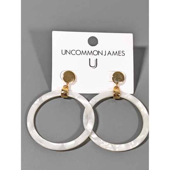 Uncommon James White Hoop Earrings Large Gold Tone Pierced Statement - Picture 1 of 7